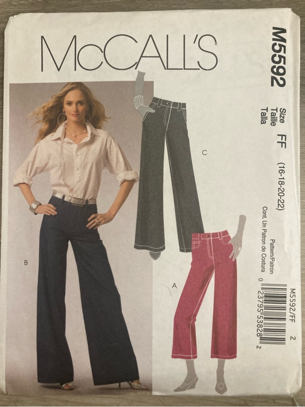 Sz 16-22 McCall’s M5592 Women's Wide-Leg Pants Sewing Pattern